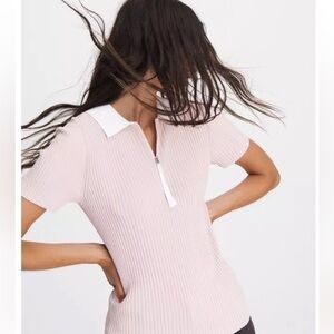 RAG & BONE Women's Pink Ribbed Polo Top